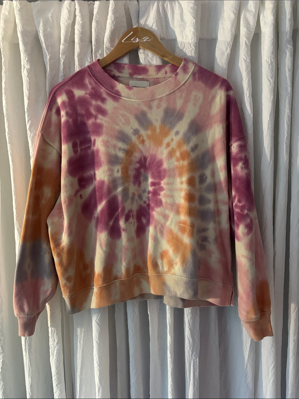 American Eagle Outfitters Tie-Dye Crewneck Sweatshirt - Pink, Orange & Cream